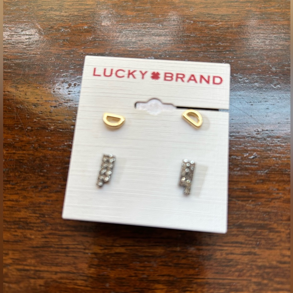 Lucky Brand Gold and Silver Tone Earrings With Rhinestones Set New on Card
